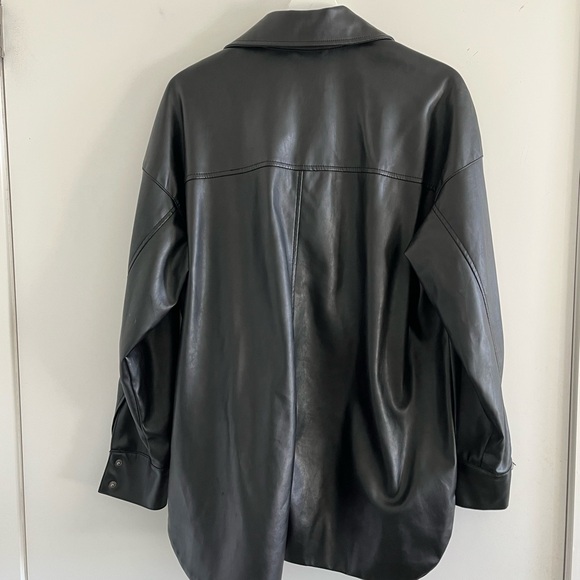 3 for $20 - Oversized Black Faux Leather Shacket - Picture 5 of 6